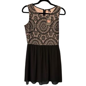 HeartSoul Black Lace Fit & Flare Dress M Sleeveless Nude Lined Mini NWT